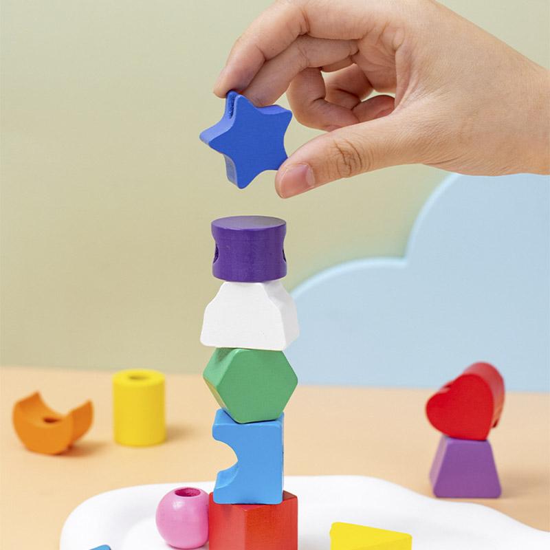 Montessori Wooden Toys Color Shape Matching Puzzle Game Colorful Beaded Color Cognition Early Educational Toys Gift For Children