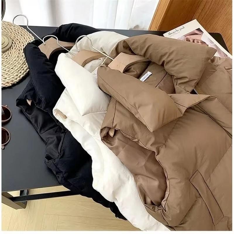 Winter Warm Cropped Vest Jackets for Women Fashion Sleeveless Stand Collar Zip Up Puffer Waistcoat Street Style Outwear
