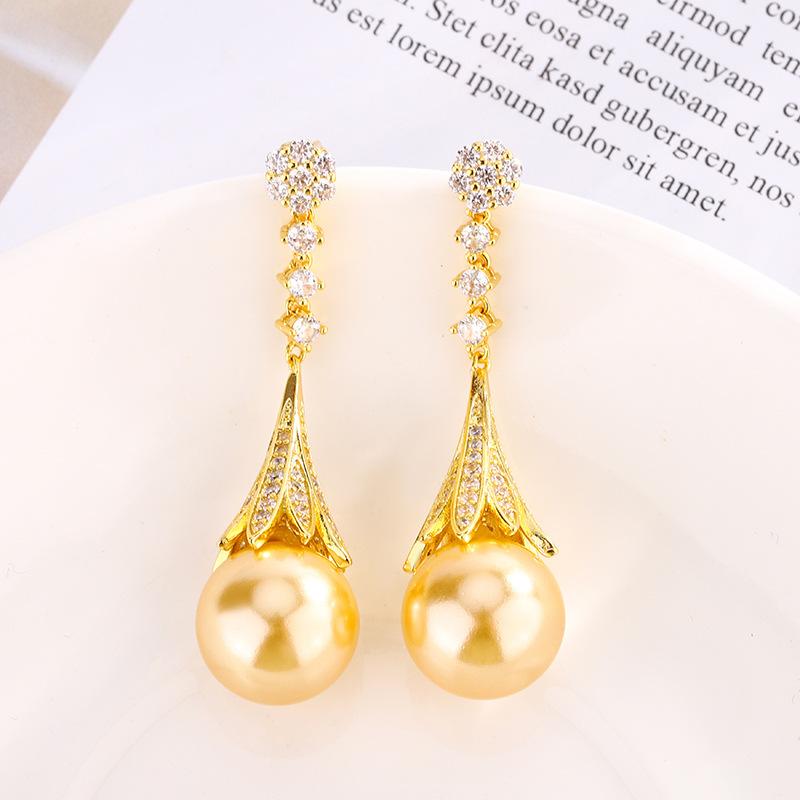 Schmuck Kupferboden Vergoldet Perle Temperament Quaste Gold Set Damen 16-14Mm