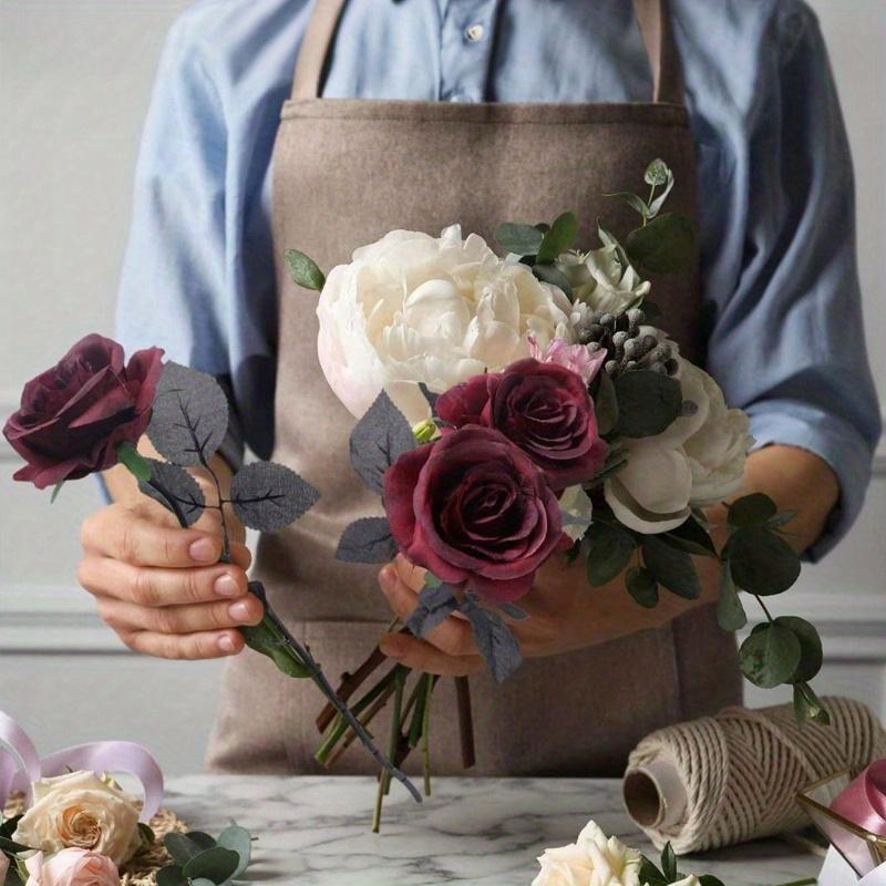 Artificial Silk Roses Bouquet with Long Stem, for Home Wedding Party Decor, Halloween Gothic Dark Arrangements, Outdoor Photo Props