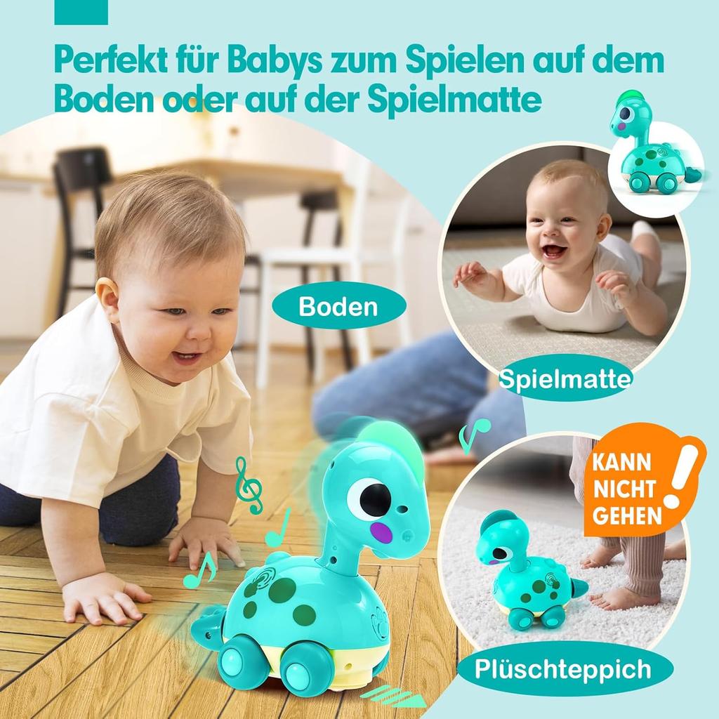 Giocattolo per Neonato Dino - Elettrico Omnidirezionale Suono e Luce Musica, Giocattolo Educativo per l'Apprendimento Precoce per Neonati, Unisex per Bambini e Bambine