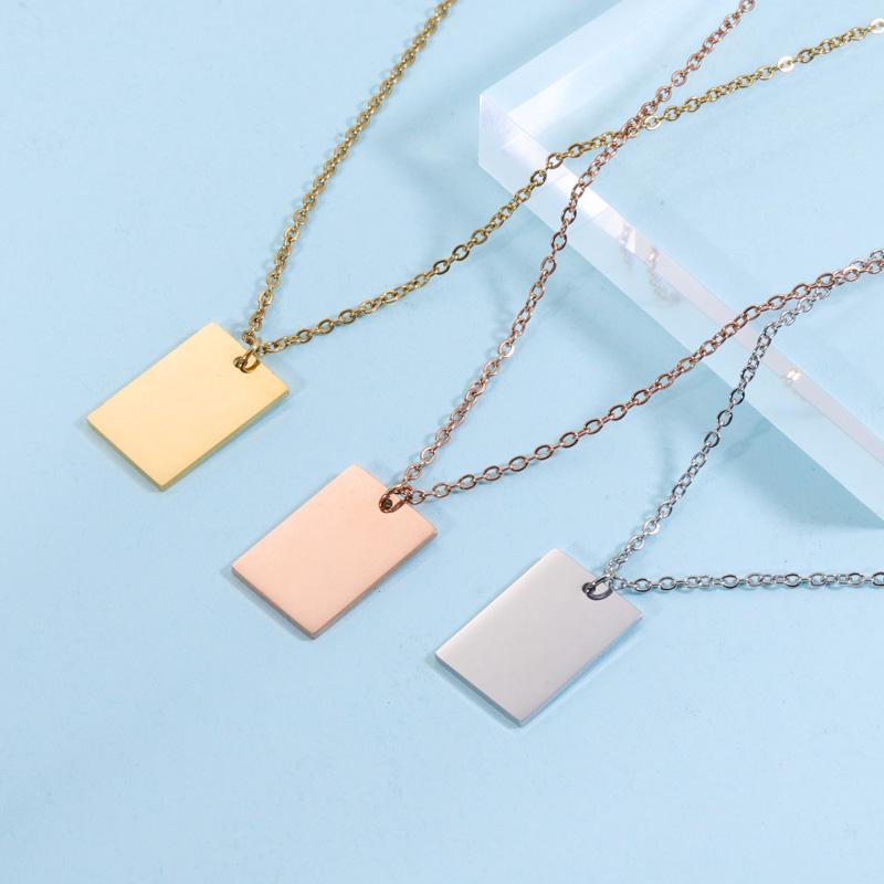 10Pcs 22*15mm Rectangle Pendant Necklace Stainless Steel Cable Chain Necklace For DIY Custom Name Logo Women's Jewelry