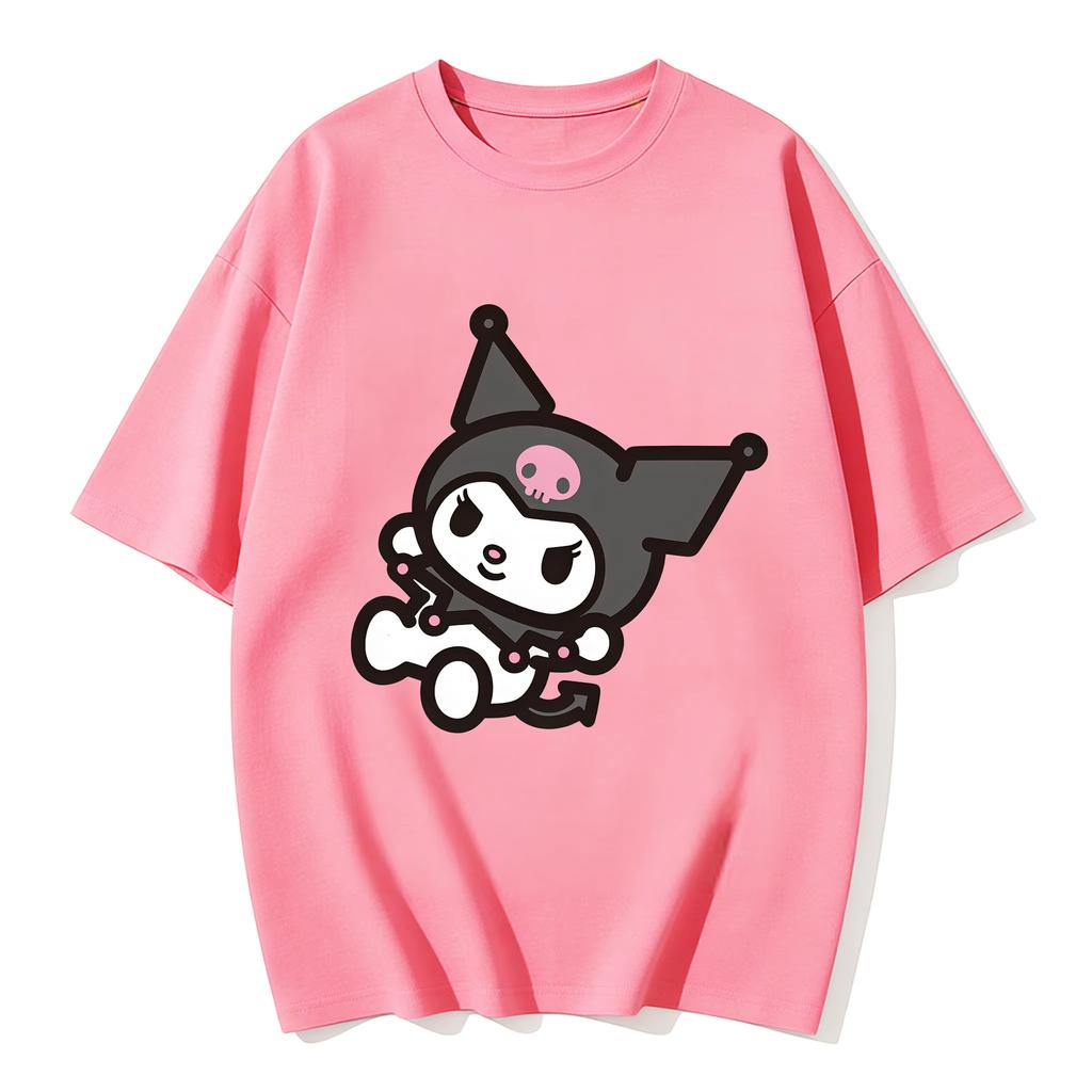 2026 new Summer Kuromi Cute Graphic Tee Casual Short Sleeve Cotton Top for Women Girls Kawaii Cartoon Print Streetwear