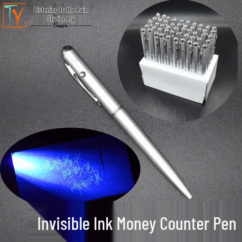 UV Invisible Ink Pen with LED Light for Counterfeit Detection – Silver