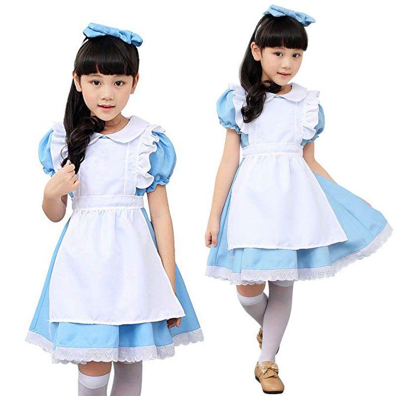 Wonderland Alice In Costume Halloween Maid Kids Lolita Fancy Cosplay Dress