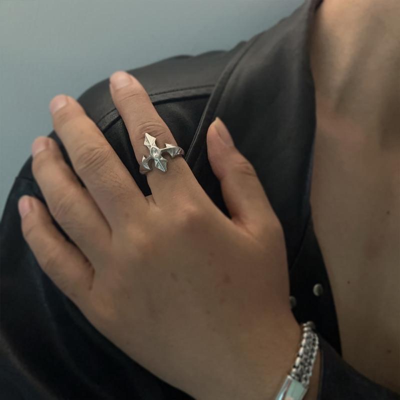 Gothic Crosses Inlaid Adjustable Band Allergy Proof Metal Ring Unisex Accessory For Concerts Night Event