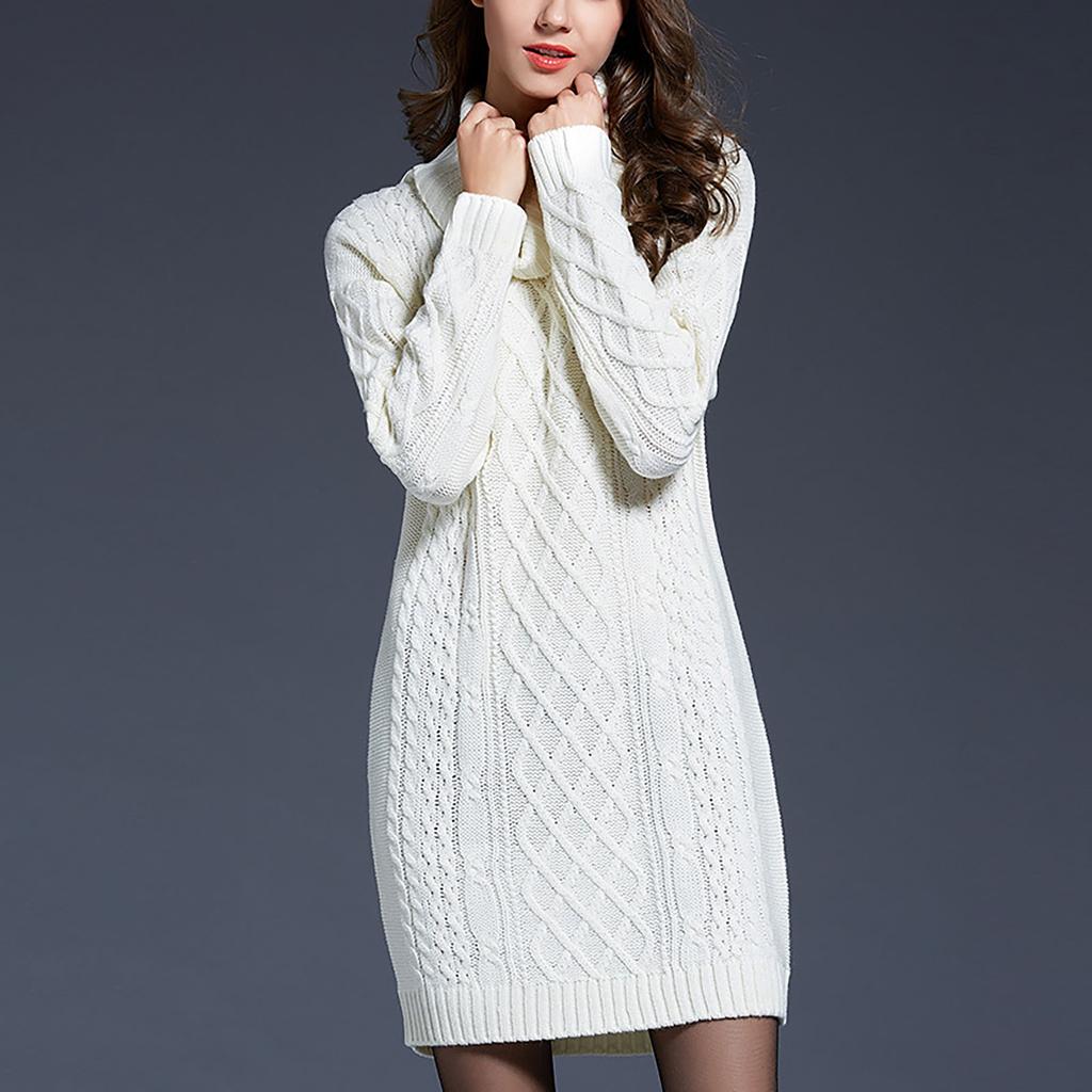 Women's Fashion Autumn/winter Solid Color High Collar Long Sleeve Wrap Hip Sweater Dress