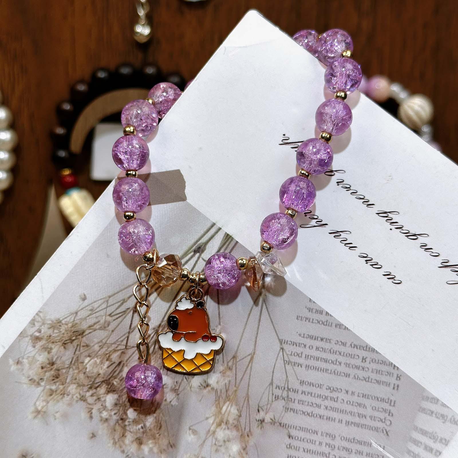 

Student Crackle Crystal Kapibara Beaded Bracelet with Cartoon Pendant - Best Friend Accessories for Women