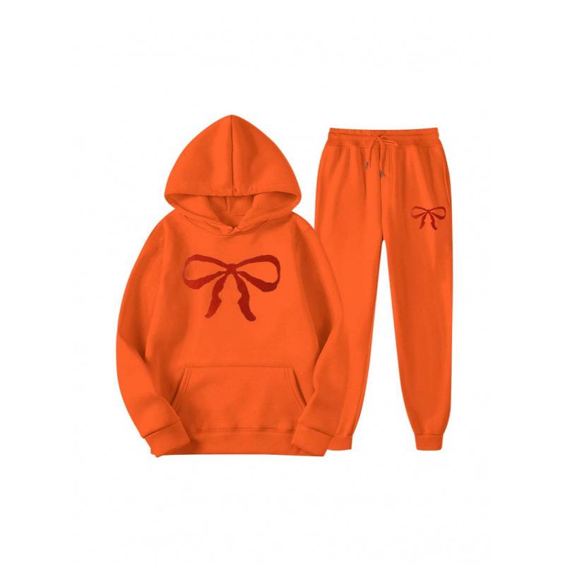 Unisex Casual Hoodie and Sweatpants Set - Loose Fit, Bowknot Printed