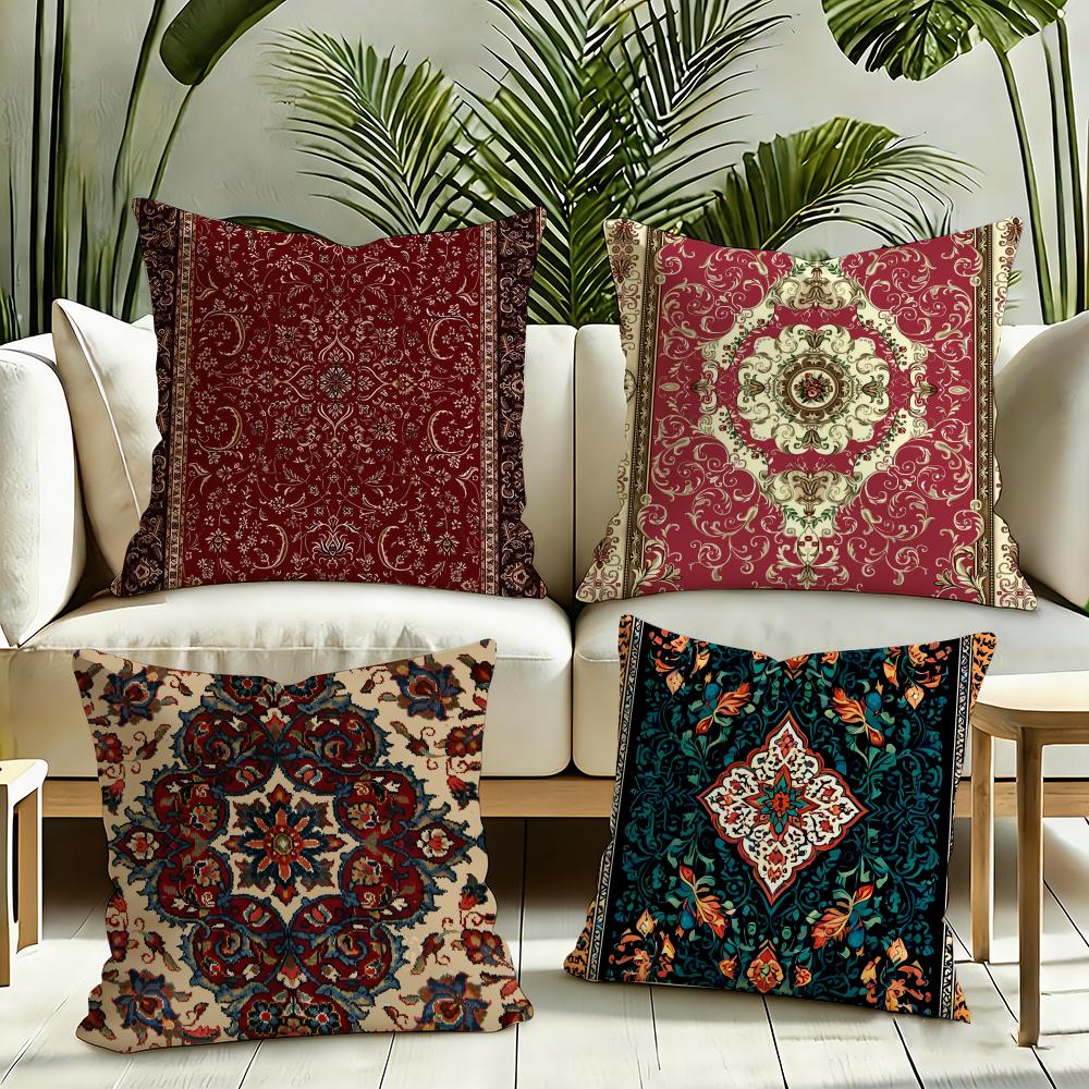 Classic Persian Pattern Cushion Cover Silky Short Plush Invisible Zipper Dustproof Sofa Pillow Case for Home Decor