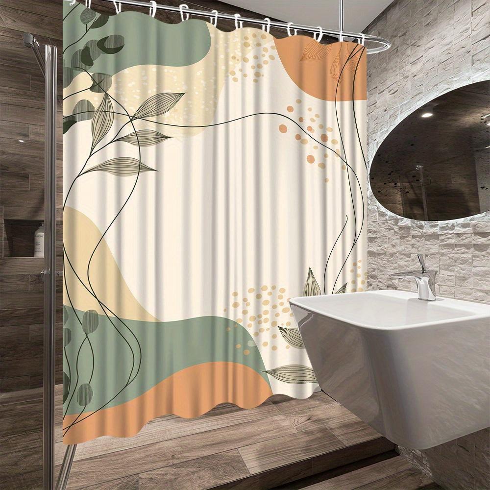 Abstract Earth Tone Shower Curtain – Minimalist Organic Shapes, Leaf Patterns, Modern Art Design, 70X70In, Includes Hooks