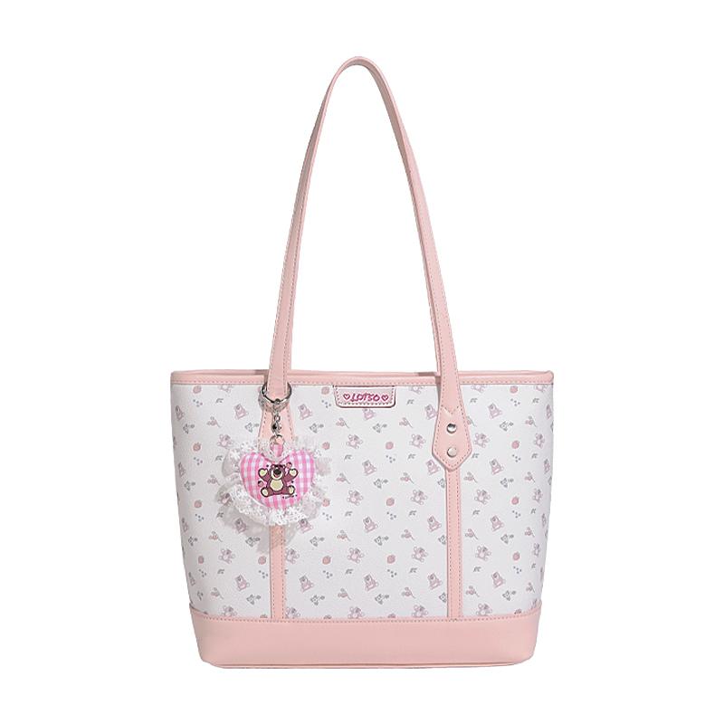 New Disney Strawberry Bear Series PVC Tote Bag, Shopping Bag, Shoulder Bag Women's Pink BMK-72842