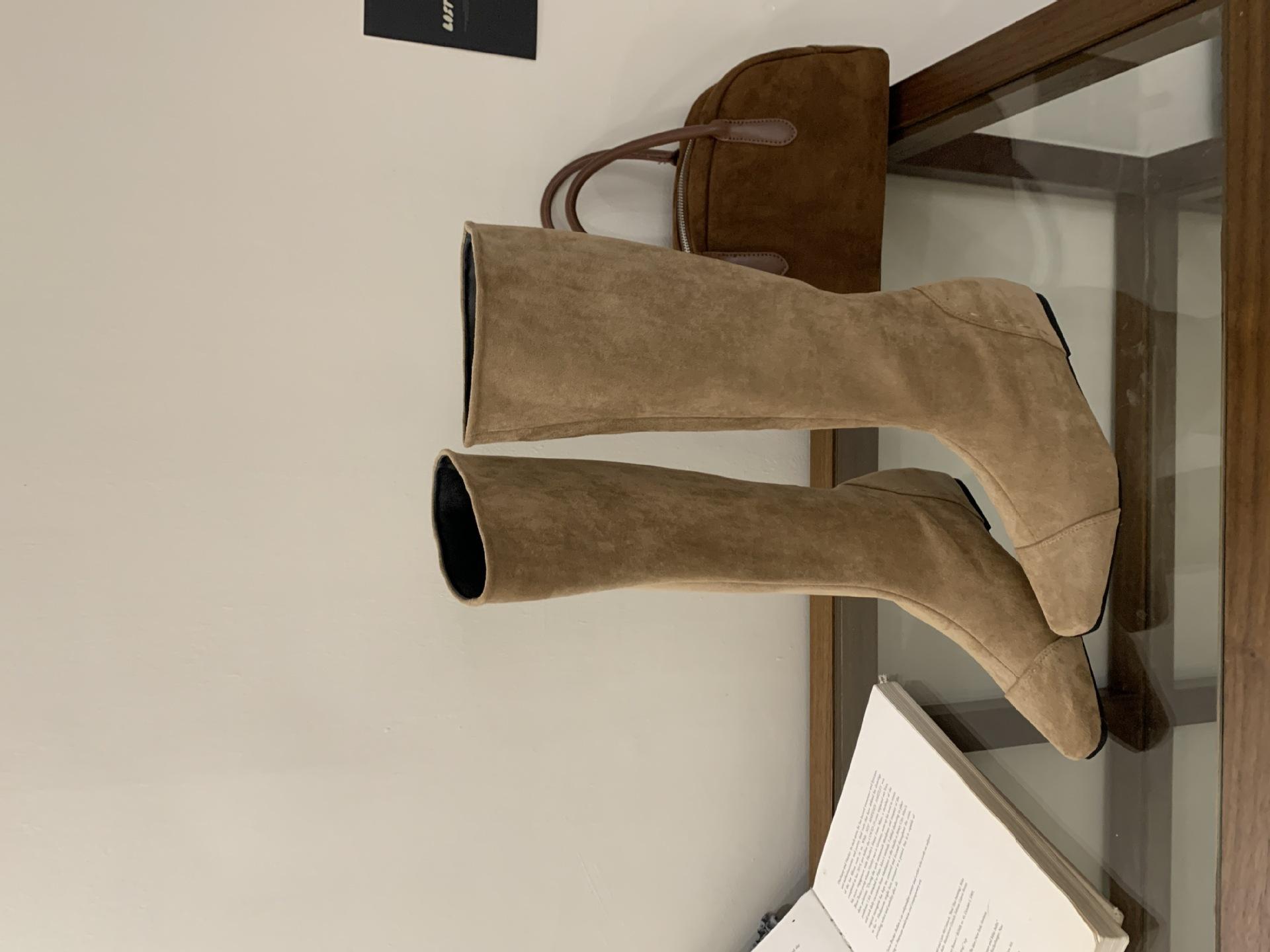 

Внутренние увеличивающие рост хаки брюки труба сапоги длинные сапоги женская обувь 2025 новый осень и зима остроносые тонкие длинные голенища сапоги рыцаря 39 хаки