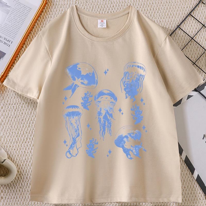 Vintage Jellyfish TShirt Summer Ocean Tee Sea Creature Top Beach Lover Gift Unisex Women Casual Round Neck Printed T Shirt