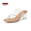 High-heeled sandals women's summer not tired feet Internet celebrities rhinestone transparent crystal cool slippers outside