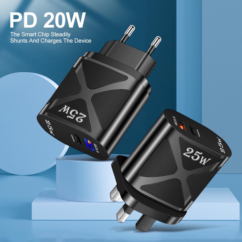5V/9V/12V USB Travel Charger with US/EU/UK Specs, PD25W & QC3.0 Fast Charging