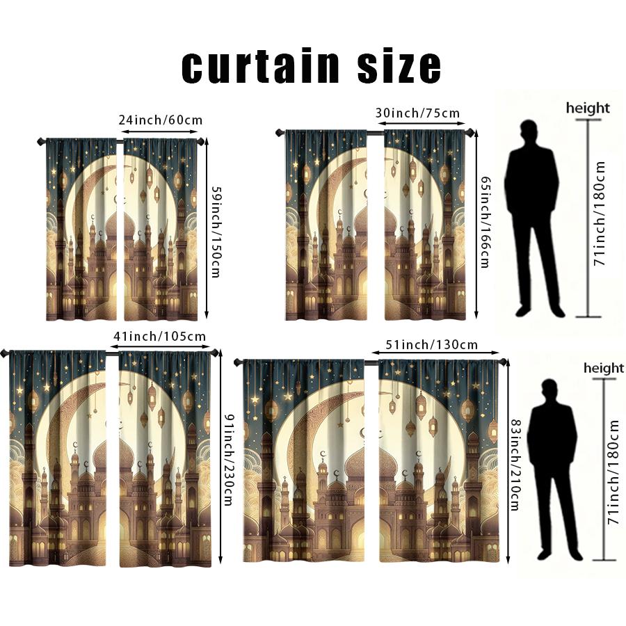 2pcs Gilded Mosque & Lantern Curtains   Perfect for Ramadan/Eid Window Decor   Opulent Home Living Room Bedroom Decor