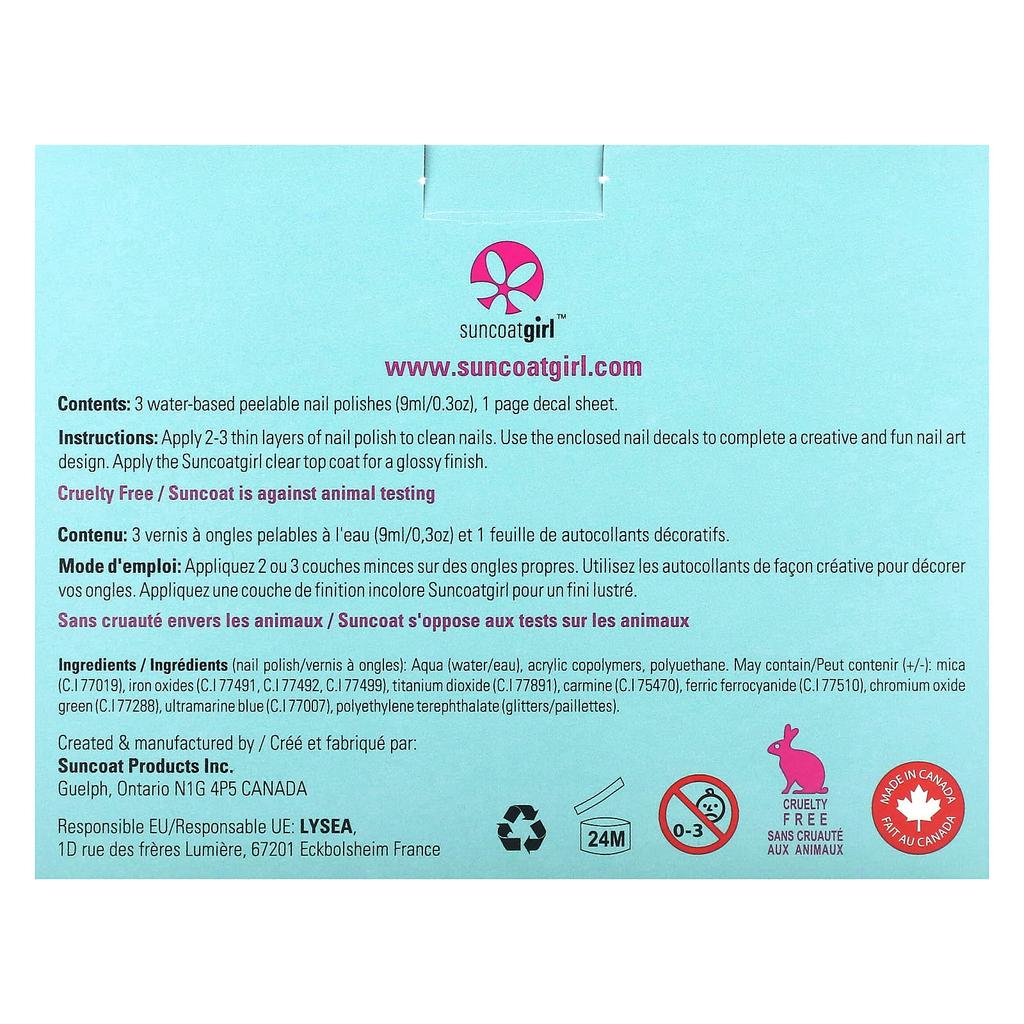 SuncoatGirl, esmalte de uñas al agua, Pretty Me, kit de 4 piezas