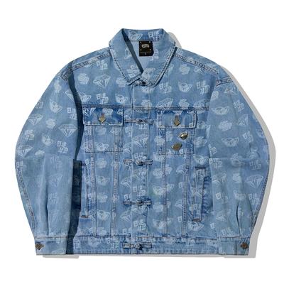 Li Ning X Billionaire Boys Club Kollaboration Daily Prosperity Serie Drachenjahr Muster Allover-Print Chinesischer Knoten Gewaschene Denimjacke AJDU219-1