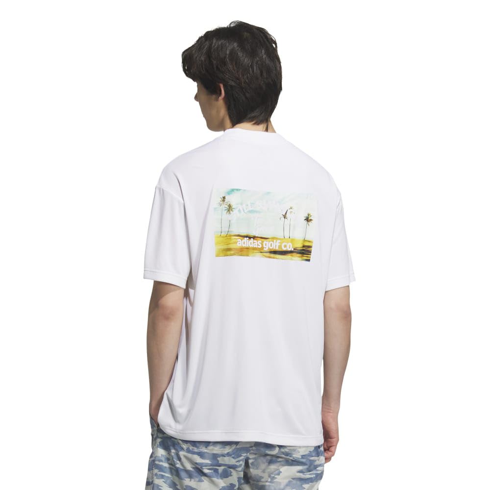 Golf HEAT Back Graphic Mock Neck Short Sleeve Shirt White [Adidas Golf] .RDY