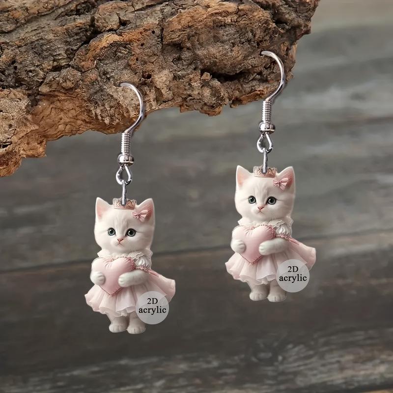 Charming Pink Cat Acrylic Earrings - Cute Cartoon Jewelry for Women, Perfect for Parties & Gifts