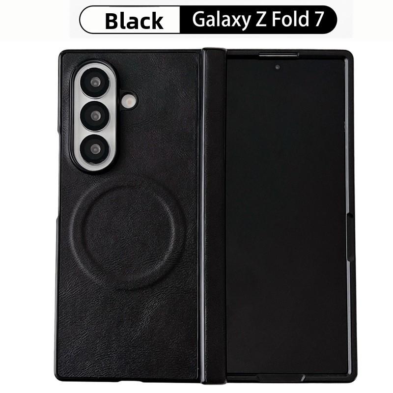 For Samsung Galaxy Z Fold 7 6 5 4 3 Fold7 Fold6 Magsafe Phone Case Film Leather Hinge Folding Wireless Charging Magnetic Cover