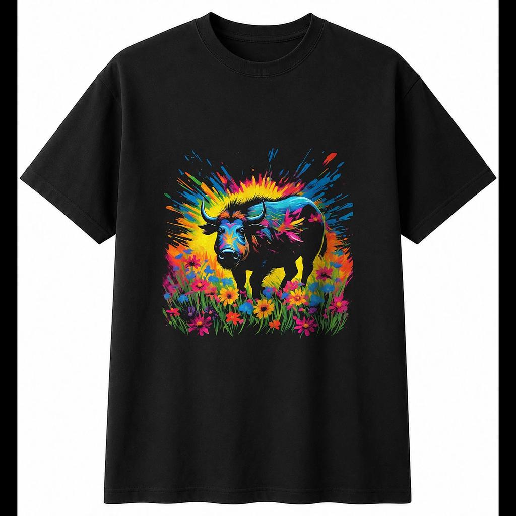 Warthog Psychedelic Wildlife Mens T-Shirt Black 100% Cotton Wild Animal Printed
