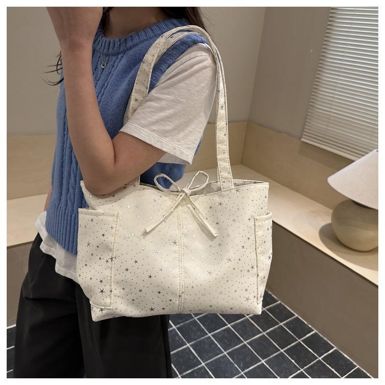 Simple Star Pattern Canvas Tote Bag for Women Large Capacity Casual Shoulder Handbag KTB