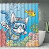 Swin Cat Decorative Shower Curtain Bathroom Set - Machine Washable, With 12 Hooks, Including Toilet Seat Cover And Bathtub Mat
