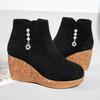 Naked Boots Fall Winter New Fashion Wedge Round Toe Zip Rhinestone Platform Non-Slip Cotton Boots