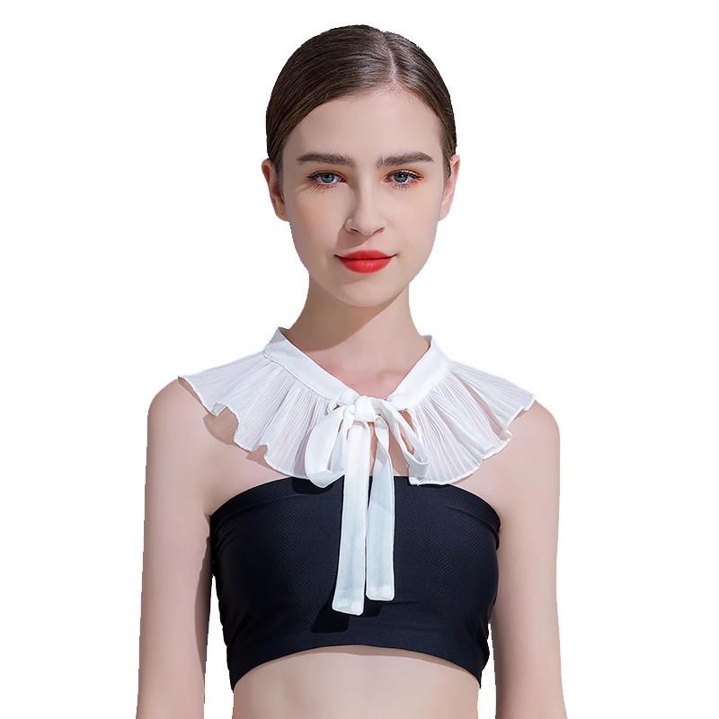 Spring/Summer 2025 Chiffon Pleated Shawl with Lace Ruffle & Peter Pan Collar for Girls