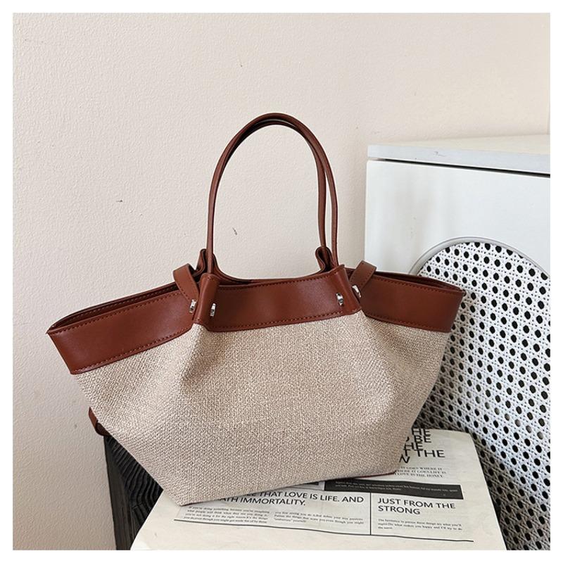Spring New Retro Portable Shoulder Bag Niche Design Canvas Splicing Large Capacity Tote Bag