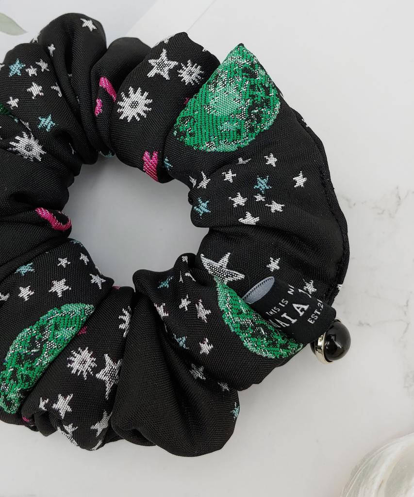 Maia Milky Way Star Jacquard Hair Scrunchie-Green