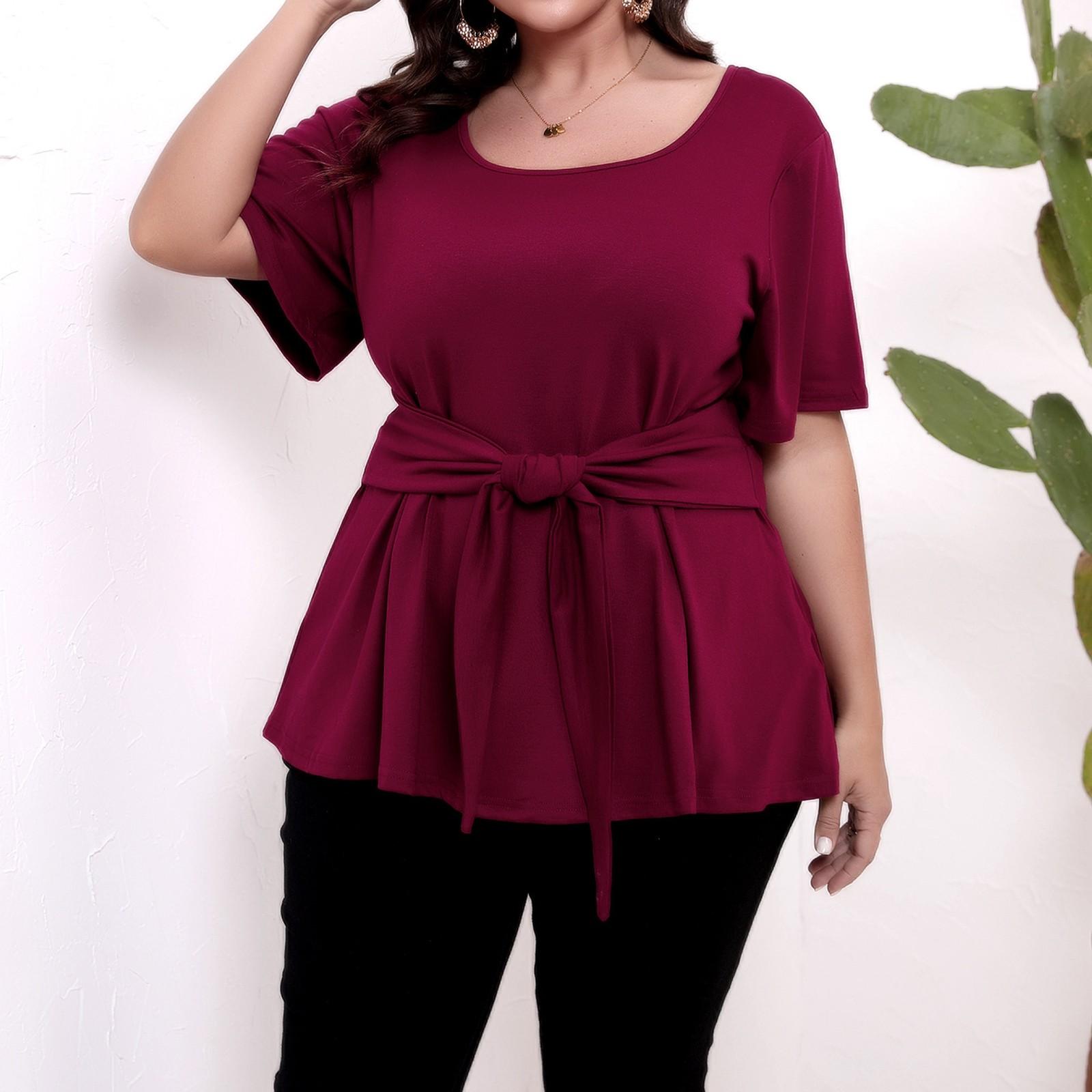 

Женская повседневная рубашка с короткими рукавами и R-образным вырезом на пуговицах XL винный