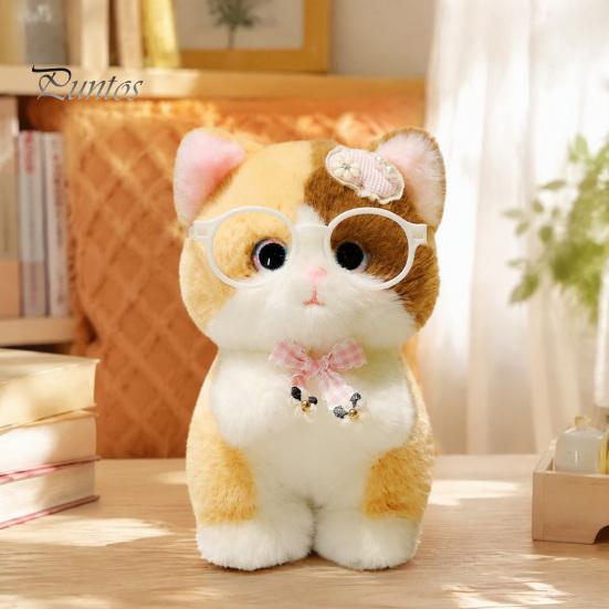 Plush Ornament for Keys Cute Kitten Pendant with Glasses And Tie, Soft Stuffed Animal Bag Decoration Keychain Backpacks Keys, Decorative Hanging