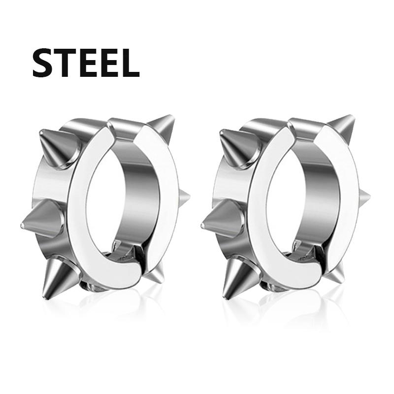 1Pair Punk Stainless Steel Spiky Thorn Stud Earrings For Women Men Ear Clips Funny Street Pop Hip Hop Gothic Jewelry Accessories