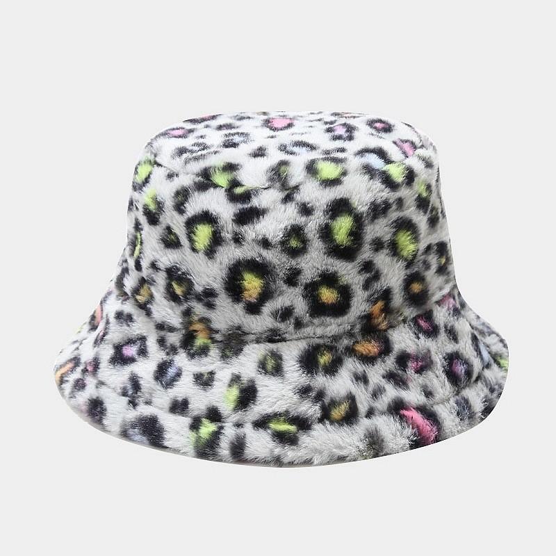 

Winter Fisherman Hat With Leopard Print And Fleece For Outdoor Travel And Daily Use MulticolorWhite