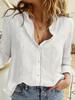 Solid Color Pleated Long-sleeve Women's Bamboo Cotton Lapel Top