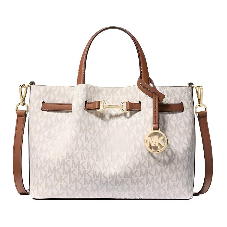 

Michael Kors Monogram Logo Print Faux Leather Shoulder Crossbody Handbag Small Women handbags Vanilla-White Acorn-Brown 35S5G2ZS5B-VANILLA Basic Set (Bag)