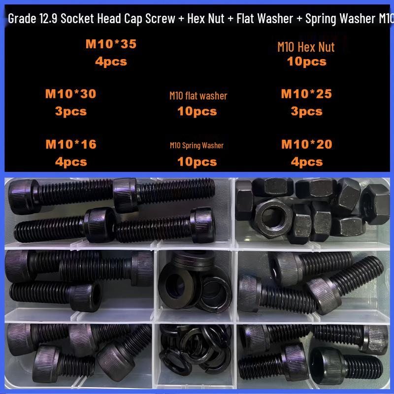 360-Piece High Strength Grade 12.9 Internal Hex Socket Screw and Hex Nut Set (M3, M4, M5, M6)