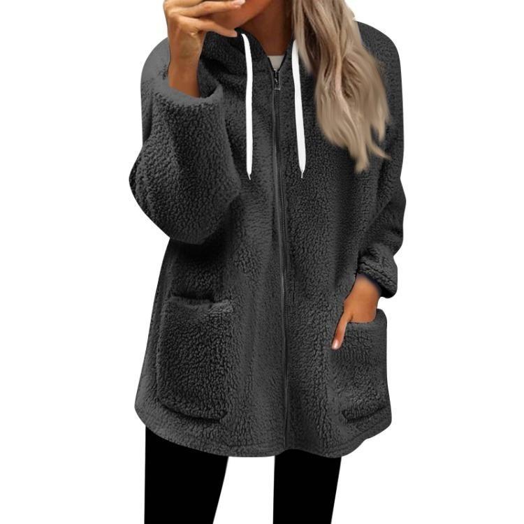 Fall Casual Oversized Fleece Hoodie Women Long Sleeve Zip Up Pullover Hooded Sweatshirt Jacket
