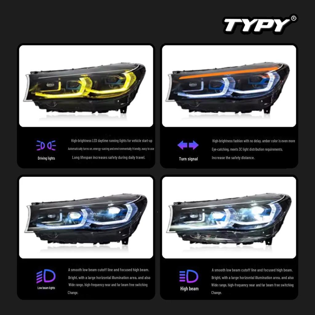 Headlight Assembly for BMW 7 Series G11/G12 (2016-2018) with New LED Daytime Running Lights, No Bumper Modification Required