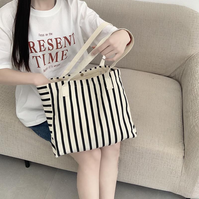 Striped Canvas Bag Beach Handbag Fashiable Women's Canvas Summer Large Capacity Shoulder Bag