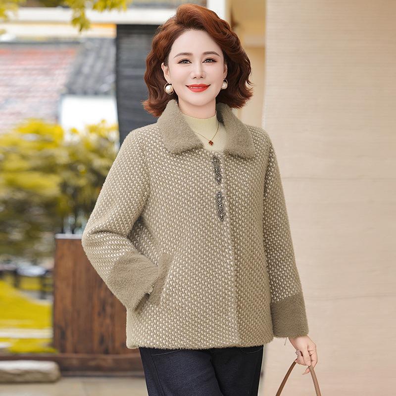 Fashion Mother Autumn and Winter New Plush Woolen Coat Middle Old Woman Winter Thickened Warm Woolen Coat