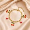 Stainless Steel Bracelet with 18K Gold-Plated Fruit Pendants and European Pastoral Charm