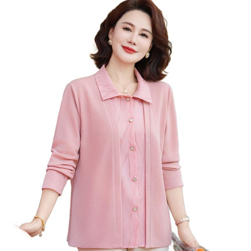 Herbst Oberteil bequem alt neu vielseitig lässig einfarbig Mutter Fake zweiteiliges Hemd Fleisch bedeckend