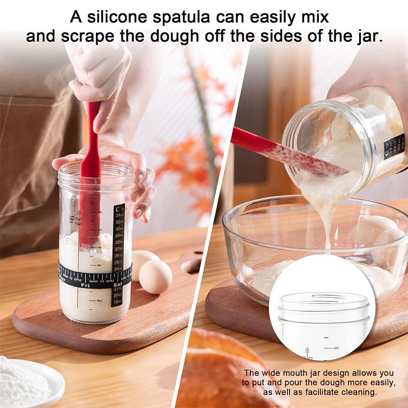 Sourdough Starter Jar Kit 24oz 730ML Glass Sourdough Bread Baking Supplies Fermentation Kit with Date Marked Feeding Band JT430