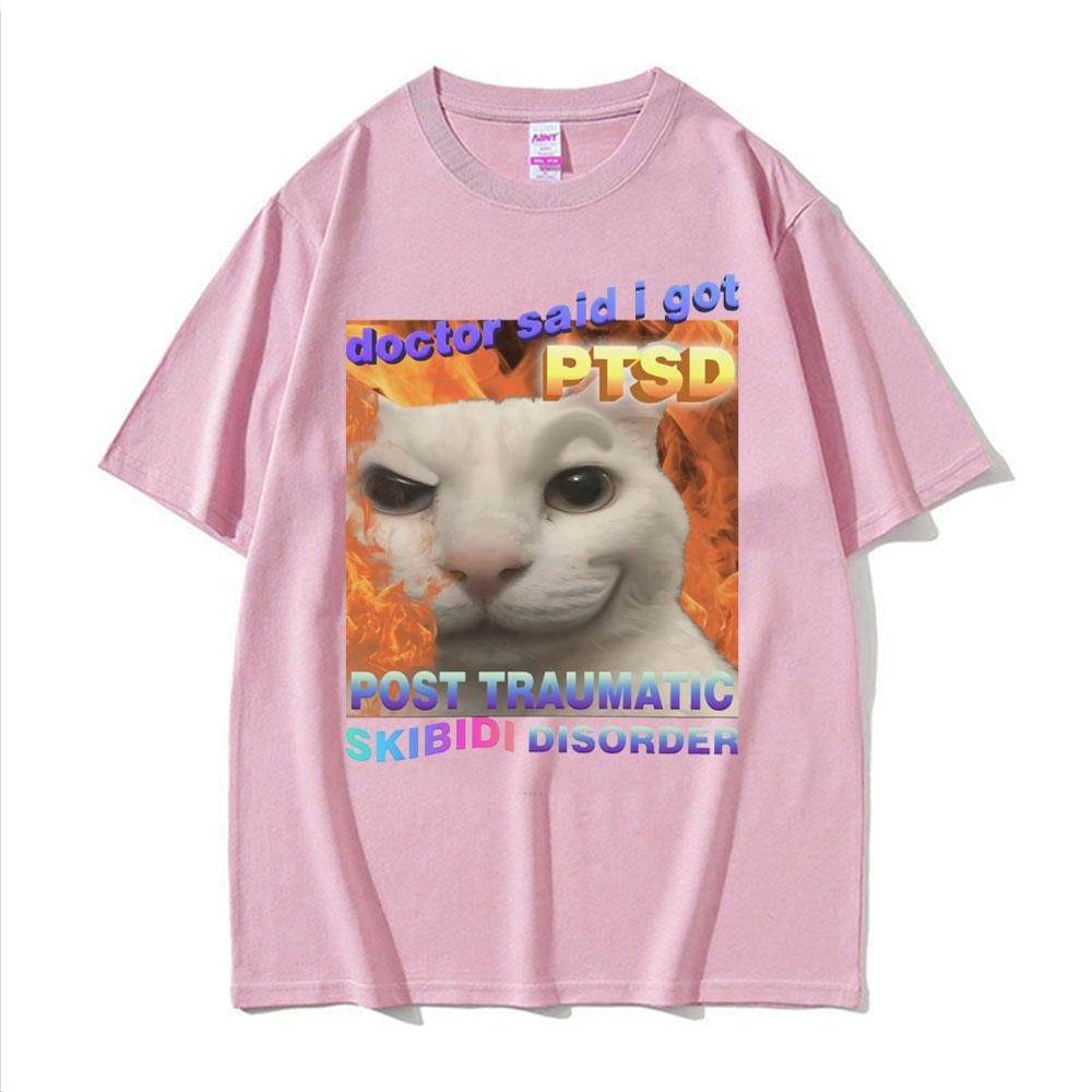 Vintage Skibidi Disorder Funny Cute Cat Meme Tee Shirt Gift Men Women Fashion Casual 100% Cotton Short Sleeve T-shirt Streetwear