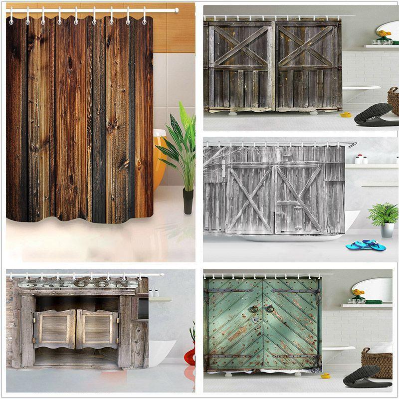 3d Print Fabric Rustic Wood Shower Curtain Set Waterproof Mildewproof Bathroom
