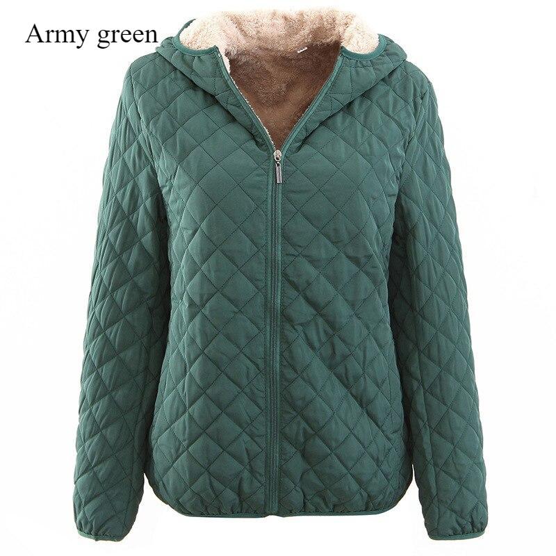 Fashion Solid Color Top Slim Coat Lamb Wool Hooded Close Thick Warm Cotton-padded Jacket Women's Plus-size Casual